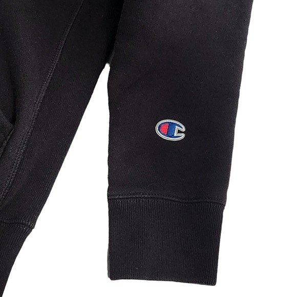 Champion Y2K Reverse‎ Weave Hoodie Small Black Spellout Embroidered - Picture 5 of 6